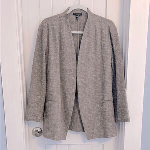 Eileen Fisher Cotton Tweed Tan Gray Open Front Jacket Petite Medium, nwot
